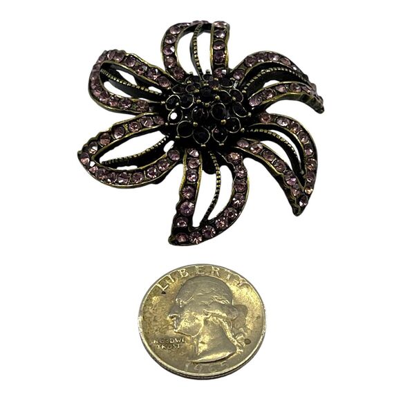 Pink Purple Rhinestone Brooch Pin Flower Shape Large 2" Statement Piece Vintage - Picture 7 of 7